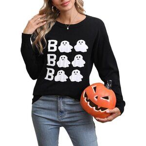Women’s Halloween Ghost Sweater Knitted Crewneck Fall Winter Cozy Pullover
